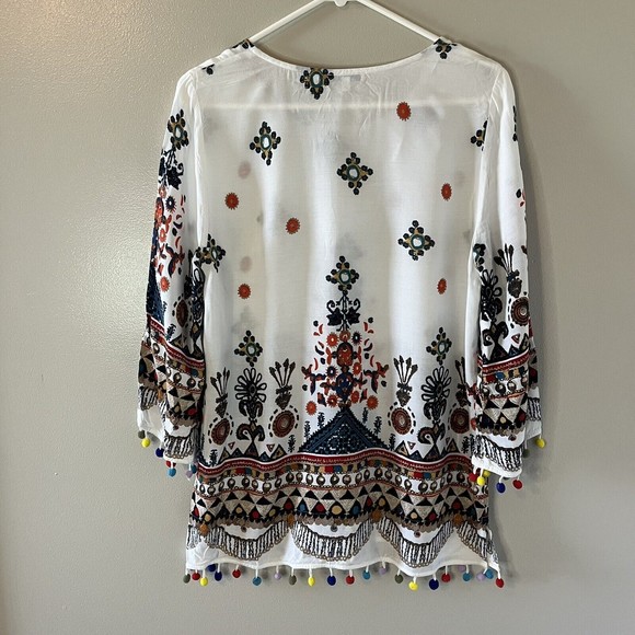 Jodifl Womens Printed Top Colorful Tassels Shirt 3/4 Sleeve Size Small - Picture 7 of 7